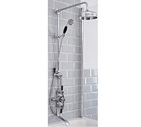 MILANO Rigid Riser Mixer Valve Round Shower Head Handset Bath Spout Chrome | Brass Construction. Lever & Crosshead Handles. Thermostatic Operation. Traditional Style. Suitable For All Plumbing Systems.