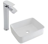 Milano Rivington Countertop Bathroom Basin Sink High Rise Waterfall Mixer Tap - 480mm x 370mm