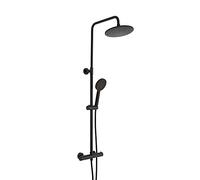 MILANO Round Thermostatic Bar Mixer Valve Fixed Shower Head Handset Black