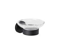 MILANO Round Wall Mounted Bathroom Glass Soap Dish Black Holder | Toughened Glass Soap Dish. Brass Holder. Wall Mounted Installation. Contemporary Style. Concealed Fixings.