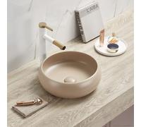 MILANO Sand Round Countertop Bathroom Basin Sink 360mm | Ceramic Construction. Round Design. Contemporary Style. Countertop Installation. Not Fitted With Tap Holes.