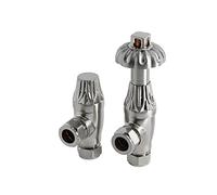 MILANO Satin Nickel Antique Style Angled Radiator Thermostatic Valves | Brass Construction. Fits Radiators & Towel Rails. Angled Valve Design. Traditional Style. 1/2" Threads. Fits 15mm Pipes.