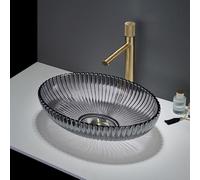MILANO Smoked Crystal Glass Round Countertop Bathroom Basin 510 x 350mm | Glass Construction. Round Design. Contemporary Style. Countertop Installation. Not Fitted With Tap Holes.