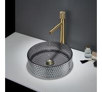 MILANO Smoked Crystal Tempered Glass Round Countertop Bathroom Basin 353mm | Glass Construction. Round Design. Contemporary Style. Countertop Installation. Not Fitted With Tap Holes.