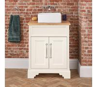 Milano Thornton - Antique White and Oak 645mm Traditional Bathroom Vanity Unit with Square Countertop Basin - Brushed Gold Handles