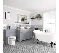 Milano Thornton Grey Double Ended Slipper Bath Black Feet Vanity Unit Basin Back to Wall Toilet
