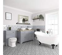 Milano Thornton Grey Double Ended Slipper Bath Black Feet Vanity Unit Basin Back to Wall Toilet