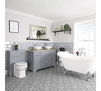Milano Thornton Grey Double Ended Slipper Bath Chrome Feet Vanity Unit Basin Back to Wall Toilet