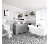 Milano Thornton Grey Double Ended Slipper Bath Chrome Feet Vanity Unit Basins Close Coupled Toilet