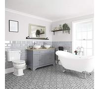 Milano Thornton Grey Double Ended Slipper Bath Chrome Feet Vanity Unit Basins Close Coupled Toilet