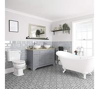 Milano Thornton Grey Double Ended Slipper Bath White Feet Vanity Unit Basins Close Coupled Toilet