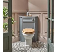 Milano Thornton Light Grey Corner WC Unit Back to Wall Toilet Chrome Button Oak Effect Seat