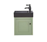 Milano Thornton Pastel Green 400mm Wall Hung Bathroom Vanity Unit Black Basin Black Handle