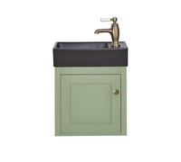 Milano Thornton Pastel Green 400mm Wall Hung Bathroom Vanity Unit Black Basin Gold Handle