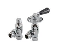 Milano Traditional 1/2" Thread Angled Chrome Thermostatic Heated Towel Rail Radiator Valves
