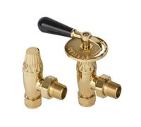Milano Traditional 1/2" Thread Angled Polished Brass Thermostatic Heated Towel Rail Radiator Valves