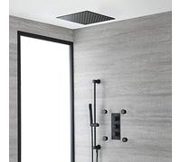 MILANO Valve Ceiling Mounted Shower Head Handset Riser Rail Body Jets Black