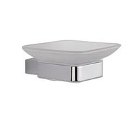 MILANO Wall Mounted Square Glass Bathroom Soap Dish Chrome Holder | Frosted Glass Soap Dish. Brass Holder. Wall Mounted Installation. Contemporary Style. Concealed Fixings.