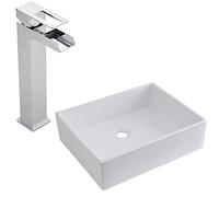 Milano Westby Rectangular Countertop Bathroom Basin Sink High Rise Waterfall Tap - 490mm x 390mm