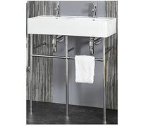 MILANO White 2 Tap Hole Double Bathroom Basin Chrome Washstand 820 x 420mm | Ceramic Basin. Stainless Steel Washstand. Contemporary Style. Floorstanding Design. Fitted With 1 Tap Hole Per Basin.