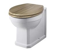 MILANO White Ceramic Back to Wall Toilet WC Pan Warm Oak Effect Seat