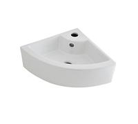 MILANO White Ceramic Wall Hung Corner Bathroom Basin Sink 460 x 320mm | Ceramic Construction. Curved Design. Contemporary Style. Wall Mounted Installation. Fitted With 1 Tap Hole.