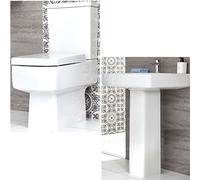 MILANO White Close Coupled Toilet Full Pedestal 1 Tap Hole Bathroom Basin | Ceramic Construction. Close Coupled Toilet. Contemporary Style. 1 Tap Hole Basin. Floorstanding Design. Pan Fixing Kit.