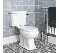 MILANO White Close Coupled Toilet WC Soft Close Seat Black Flush Lever | Ceramic Construction. Engineered Wood Seat. Traditional Style. Floorstanding Design. Close Coupled Pan And Cistern.