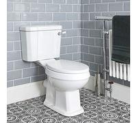 MILANO White Close Coupled Toilet WC Soft Close Seat Chrome Flush Lever | Ceramic Construction. Engineered Wood Seat. Traditional Style. Floorstanding Design. Close Coupled Pan And Cistern.