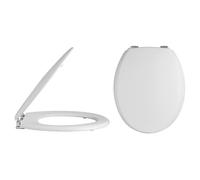 MILANO White Effect Toilet Seat Bevelled Lid Chrome Hinges 370 x 440mm | Engineered Wood Construction. Bevelled Lid. Traditional Style. Soft Close Hinges. Bottom Fix Installation. Includes Fixings.