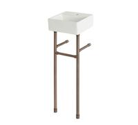 MILANO White Square 1 Tap Hole Bathroom Basin Bronze Washstand 280 x 280mm | Ceramic Basin. Stainless Steel Washstand. Contemporary Style. Floorstanding Design. Fitted With 1 Tap Hole. Fixing Kit.