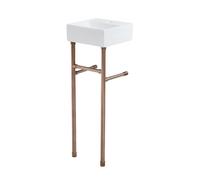 MILANO White Square 1 Tap Hole Bathroom Basin Copper Washstand 280 x 280mm | Ceramic Basin. Stainless Steel Washstand. Contemporary Style. Floorstanding Design. Fitted With 1 Tap Hole. Fixing Kit.