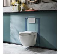 MILANO White Wall Hung Round Toilet Frame White Round Flush Plate | Ceramic & Steel Construction. Wall Hung Pan. Contemporary Style. Dual Flush Cistern. Built-In Or Plasterboard Installation.