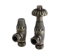 Milano Windsor Antique Style Brass Angled Heated Towel Rail Radiator Thermostatic Valves