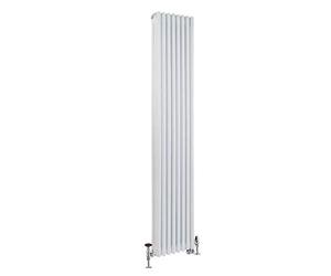 Milano Windsor White Cast Iron Style 3 Column Dual Fuel Radiator Brass Valves - 1800mm x 380mm