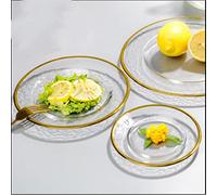 MIlAodE European Style Gold Side Glass Plates Dinner Dish Salad Fruit Bowl Dessert Wedding Family Dinner Plate Decorative Tableware Set (Color : A, Size : 15cm) (A 15cm)