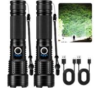 MILAOSHU Rechargeable Flashlights 90000 High Lumens - 2 Pack, Super Bright LED Flashlight Rechargeable with 5 Light Modes, High Powered & IPX7 Waterproof Flash Light for Camping, Home