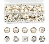 milaosk 100 Pcs Sew in Faux Imitation Pearl Buttons, Rhinestone Buttons Crystal Buttons Vintage Sewing Button for Clothes, Shirts, DIY Craft Making (10 Styles)