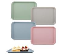milaosk 4 Pcs Rectangular Serving Trays, Small Trays for Food, Drinks, Snacks, Kitchen, Café, Bakery, 25 x 18 x 1.6cm, Multi-colored, Polypropylene, Rectangular, Non Slip