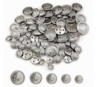 milaosk 50 Pieces Metal Buttons, Vintage Buttons, Sewing Buttons Shank Round Shaped Metal Blazer Crest Button for Sewing Cardigan Coat (15mm-30mm Silver Black)