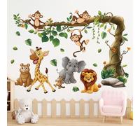 milaosk Jungle Animals Wall Stickers Safari Elephant Giraffe Lion Monkey Bear Tree Self-Adhesive Wall Decals Baby Kids Nursery Bedrooms Living Room Wall Decorations