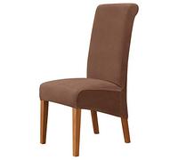 MILARAN Velvet Large Chair Covers for Dining Room, Soft Stretch Seat Slipcover for Large Dining Chair, Washable Removable Parsons Chair Protector, Set of 2,Brown
