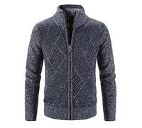 MILAX Chunky Knit Jacket Mens Knitted Chunky Cardigan with Full Front Zipper Knitted Open Edge Thicker Cardigan Turn Down Collar Fleece Lined Zipper Winter Jumper