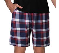 MILAX Comfortable Wear for Sleeping Lounge Wear Men Lounge Pants with Pockets Plaid Tartan Loungewear Mens Cotton Jersey Pyjamas Long Loungewear Nightwear with Pockets