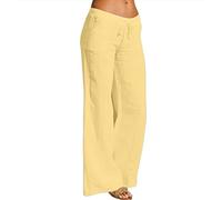 MILAX Linen Pants for Women - Linen Trousers Summer Casual Loose Pants Women Elasticated Waist Trousers for Women Cropped Trousers Women Linen Trousers Yellow
