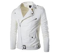 MILAX Men's Leather Jacket, Faux Leather Biker Jacket, Transition Jacket, Slim fit, Leather Jacket, Basic Biker Jacket with Stand-up Collar, Faux Leather Jacket, Motorcycle Leather Jacket White