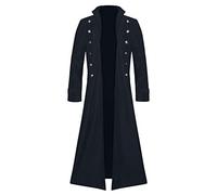 MILAX Men's Vintage Coat Jacket Victorian Coat Party Uniform Costume Gothic Leather Trench Coat for Men Classic Punk Costume Jacket Overcoat Outwear Tops Long Trench Coat Navy