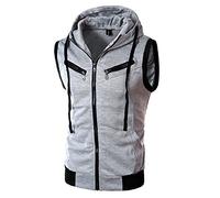 MILAX Rash Vest Mens Mens Sleeveless Zip Up Hoody Sweatshirt with Pocket Men's Tank Top Sport Sleeveless Gym Muscle Shirts with Pocket Gym Workout Running Hooded