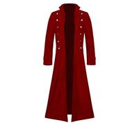 MILAX Vintage Steampunk Coat for Men Windbreaker Gothic Victorian Coat UK Steampunk Overcoat Halloween Victorian Frock Tailcoat Halloween Costume Coat Vintage Casual Shirts Cardigan Tops Red