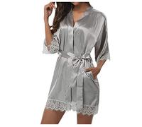 MILAX Women's Satin Pajama Dressing Gown Kimono Robe Short Silk Lingerie Sleepwear Sexy Satin Dressing Gown Women Kimono Satin Silk Bath Robes